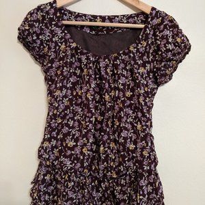 Purple Floral Ruffle Blouse